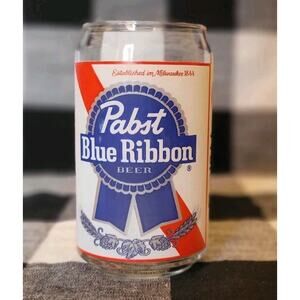 16 oz Retro Pabst Blue Ribbon PBR Beer Glass Vintage